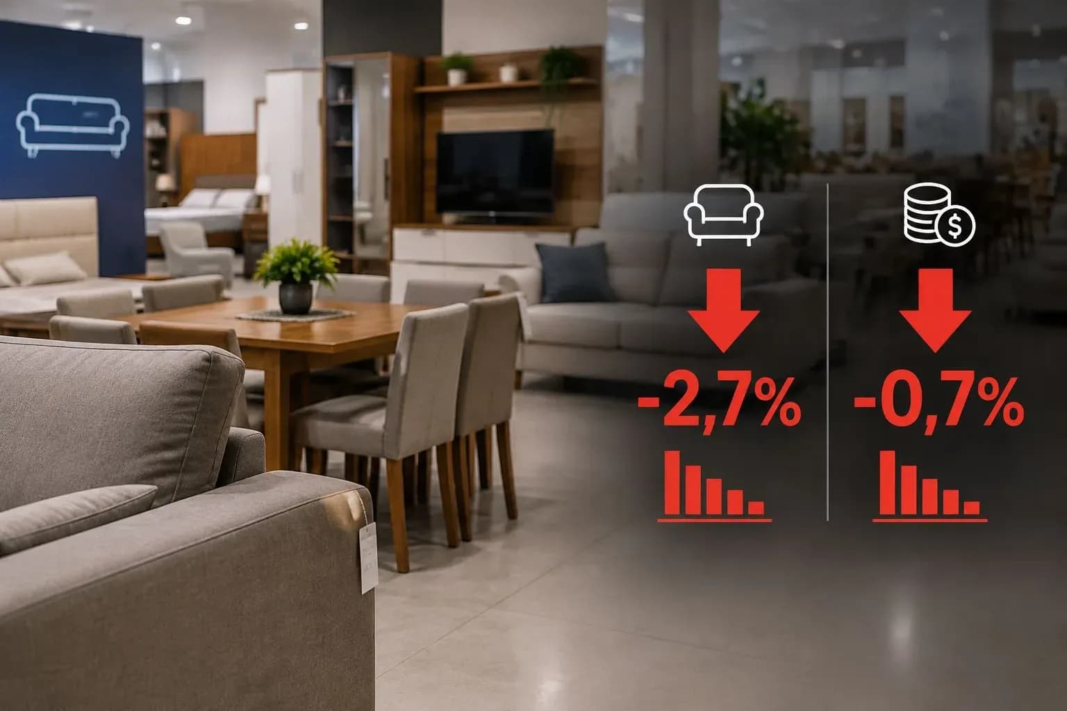 Varejo de móveis recua 2,7% em julho e segue negativo no ano